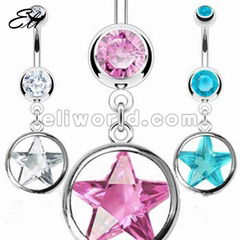 Fashion Dangling Belly Ring with Zircon