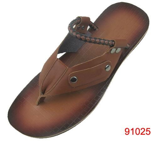 calfskin and string brown brush slipper for men 