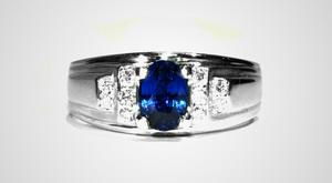 18K WHITE GOLD RING - BLUE SAPPHIRE (1.17CT) & DIAMONDS (0.10CT)