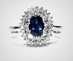 14K WHITE GOLD RING - BLUE SAPHHIRE (1.34CT) & DIAMONDS (0.42CT)