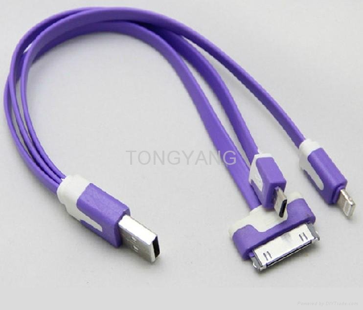 smile face 3 in 1 usb cable for iphone samsung htc 