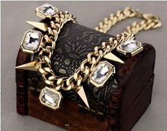 Fashion gold punk crystal necklace for women