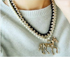 Fahsion pearl chain horse pendant necklace jewelry for ladies