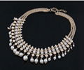 Fashion 2014 women pearl and crystal choker bib necklace 