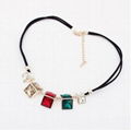 Fashion black leather colorful crystal