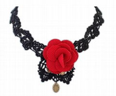 Elegant Gothic black lace rose flower necklace 