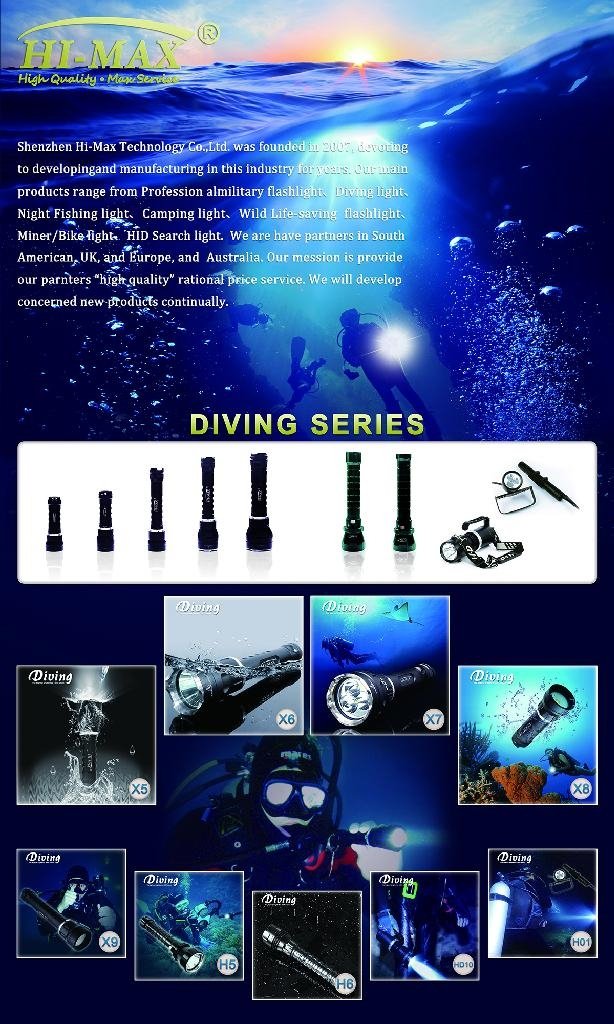 Hi-max cree 3*u2 3000lumen diving flashlight 200meter scuba diving flashlight 5