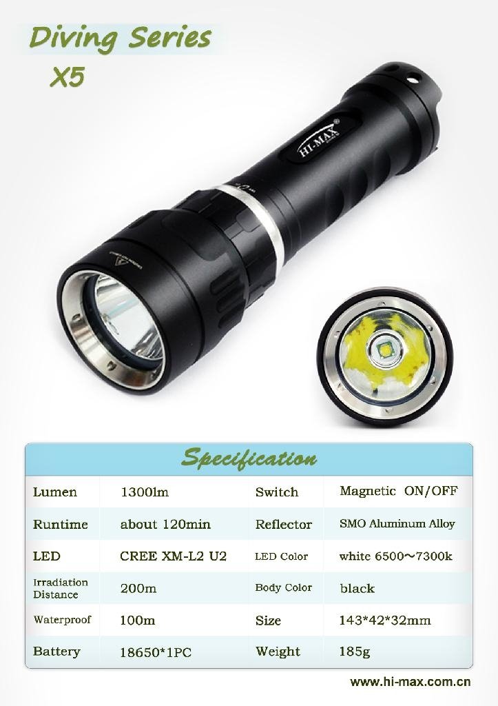 LED CREE XM-L U2 scuba police flashlight magnetic switch bailong flashlight