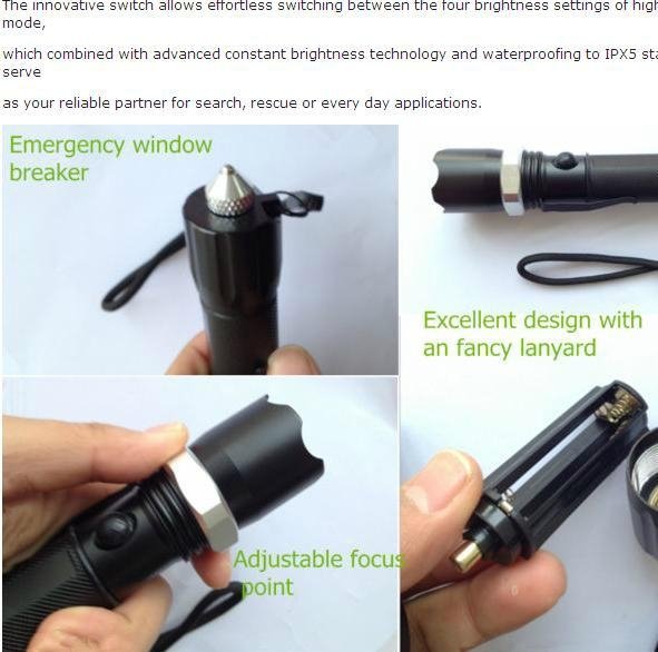 ultrafire waterproof cree xm-l t6 zoomable waterproof flashlight 2