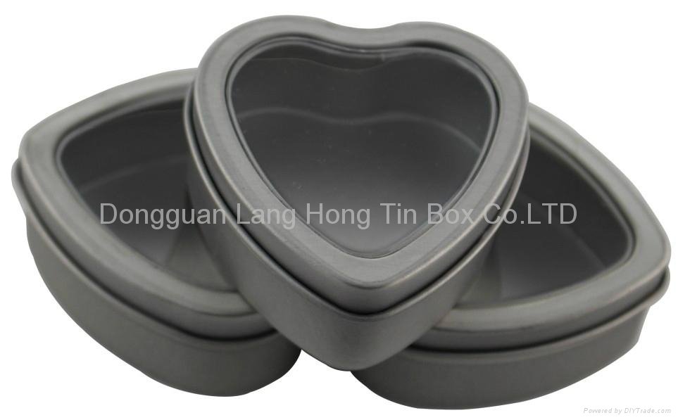 Heart shape tin box with PVC clear window 