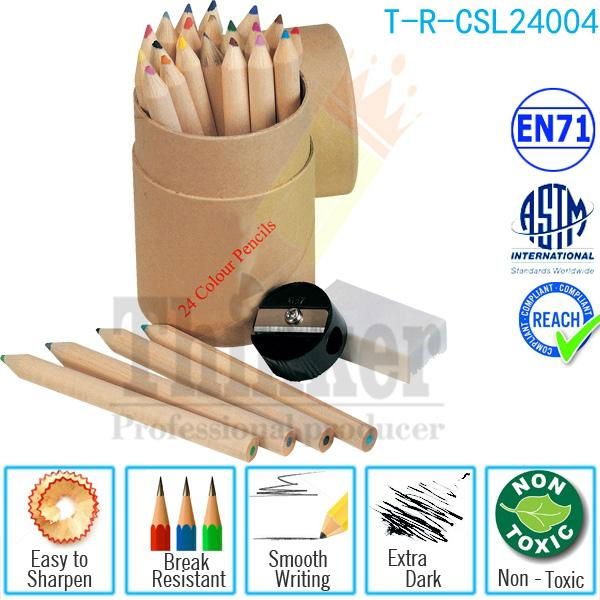 24 Colour Pencil in Round Cardboard Pencil Tube Boxes 