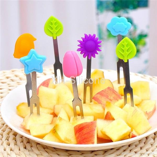 Cute shapes fruit fork stainless steel stick