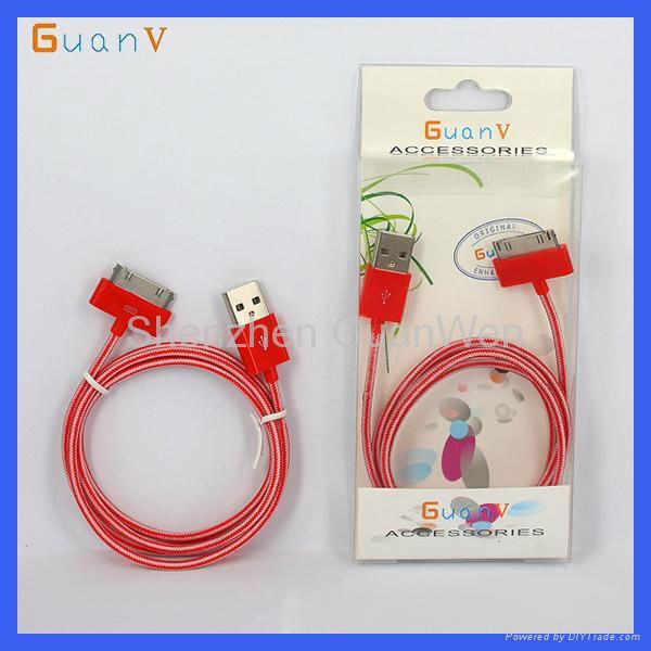Fabric Braided Phone Data Cable for Iphone4/4S