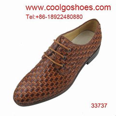 2014 popular weaved calfskin leather men shoes