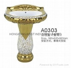 FST-A0303 gold plating  china  ceramic pedestal wash basin sanitary wares 