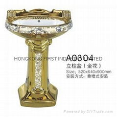 FST-A0304 gold plating  china ceramic pedestal wash basin sanitary wares 