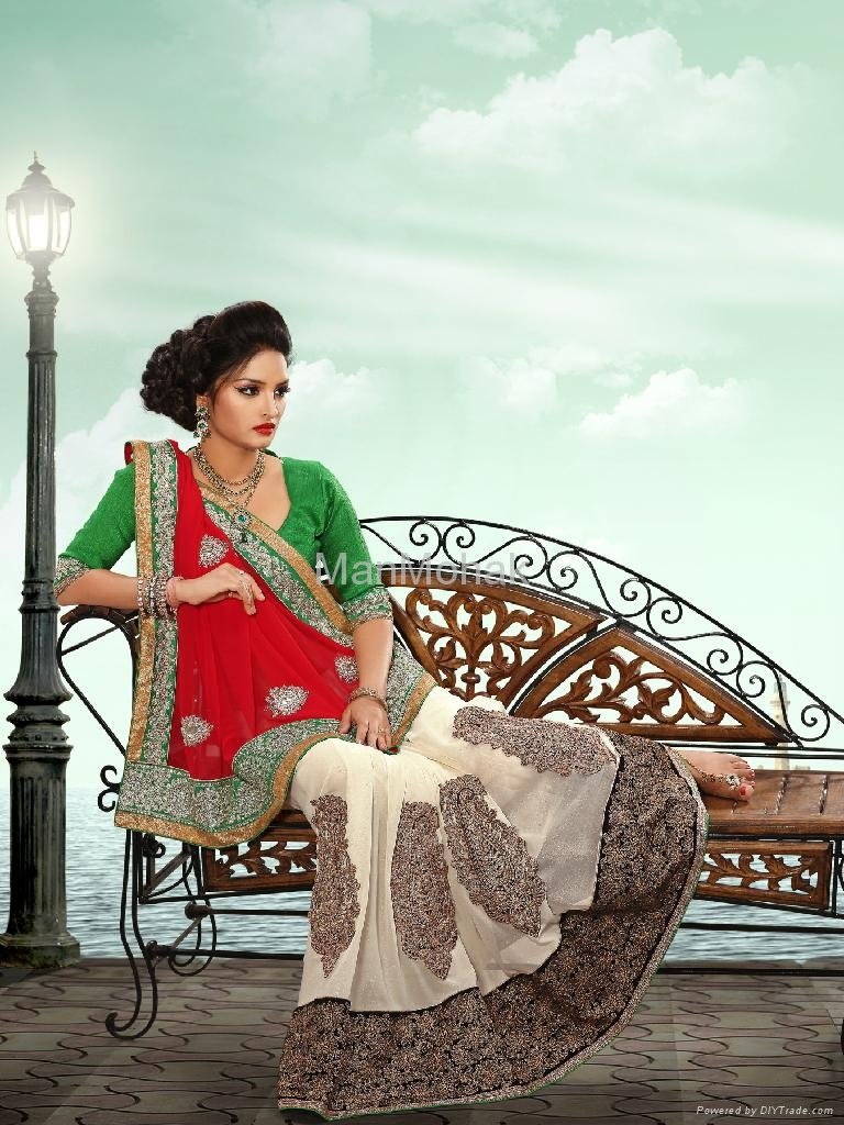 Matwali - Contemporary Cream and Red Color Designer Indian Saree