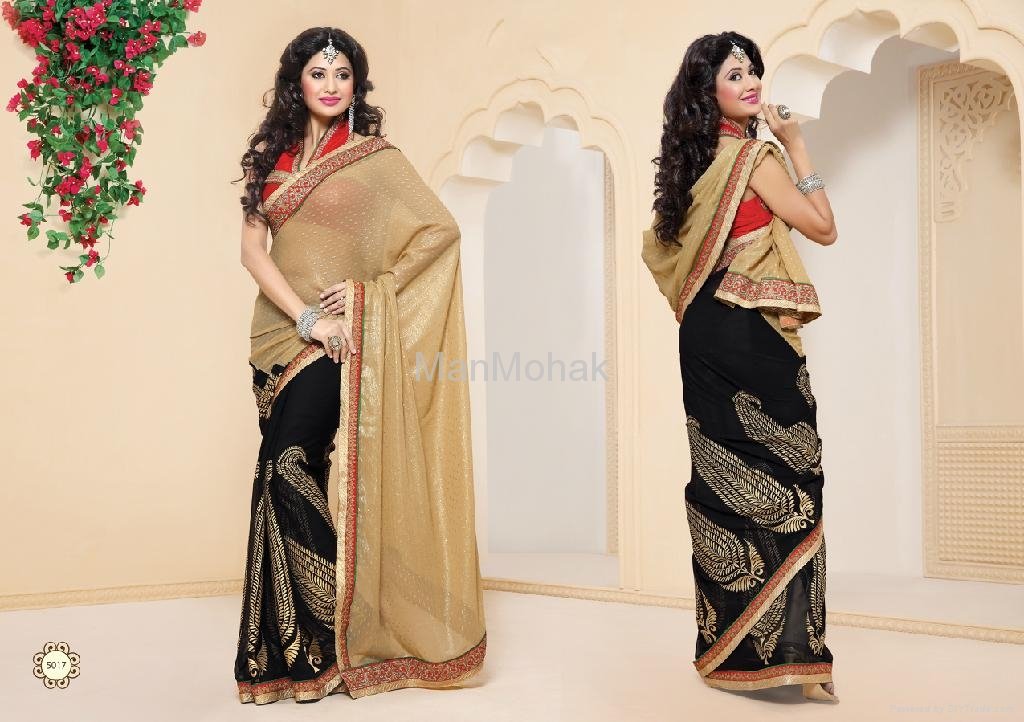 Matwali - Dazzling Black and Cream color Designer Indian Saree