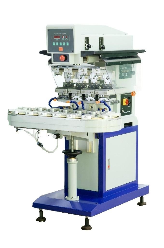 pneumatic four color pad printer with conveyer