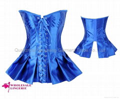 2014 Top Quality Shiny Blue Satin Corset