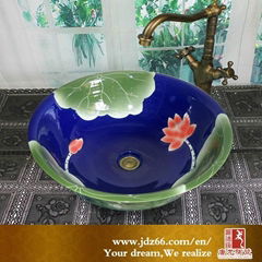 Jingdezhen high quality famille rose bathroom ceramic basins  