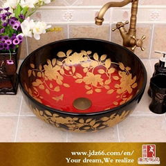 Modern Design Bathroom Coloured Art Semi-recessed Ceramic Basin  