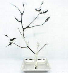 Shiny silver finish tree and Bird Jewelry stand