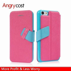 New arrival bright color branch line folio leather case with stand for iphone 5c