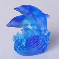 blue shining pate de verre crystal dolphin decoration