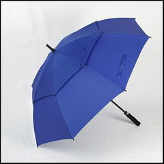 Windproof Double layer golf umbrella with double ribs frame