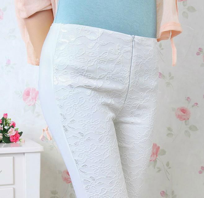 2014 new fashion design lace pure color grace Capri pants leggings 4