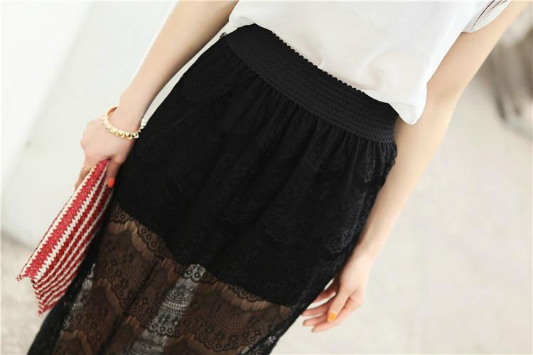 2014 fashi new lace seethrough long skirt 4