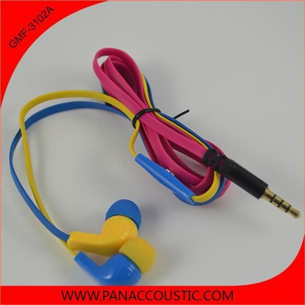 Hot selling colorful special Hand-Free Earphone with Mic & flat cable for samsun 3