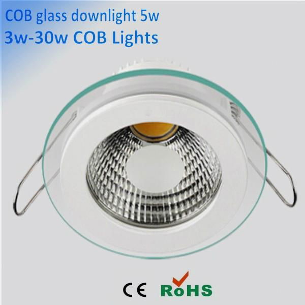 energy saving led recessed glass downlight 5w cob round 2700-7000k with dimmable