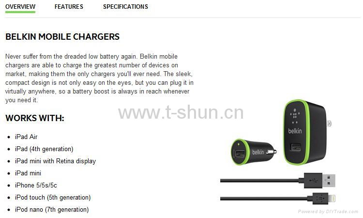 TSB1-06B Belkin Charger Kit with lightning to USB Cable ( 10 Watt/2.1 Amp Each ) 3