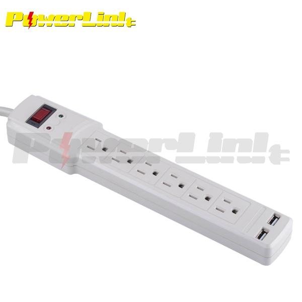 PowerLink PLK-PA6SUB 6-Outlet Surge Protector with 2 USB Charging Ports