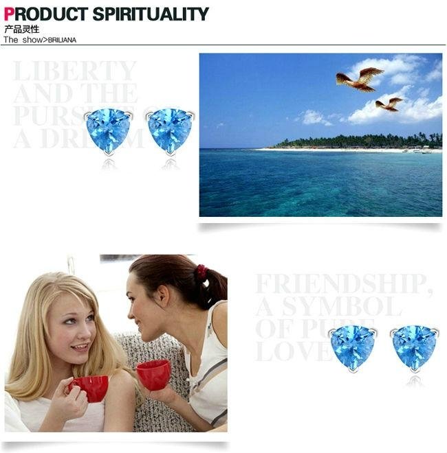 Top Quality! Wholesale New heart design blue gemstone 925 sterling silver earrin 3