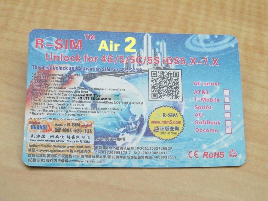 R-SIM Air2 iPhone4S5S5C5 Unlock Card Verizon ATT Sprint 6.X-7.1.1-7.X  2
