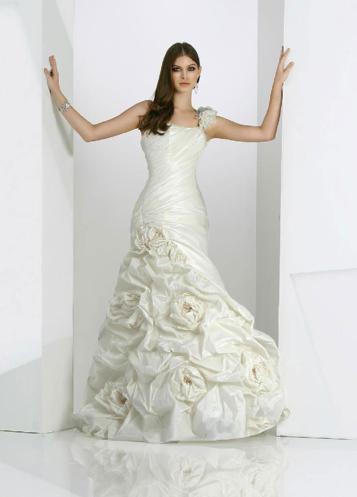 One shoulder taffeta wedding dresses bridal gown