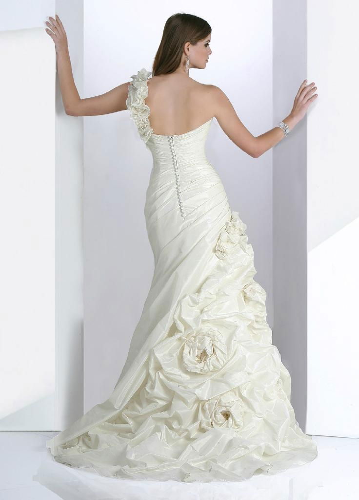 One shoulder taffeta wedding dresses bridal gown 2