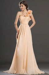 One shoulder chiffon evening gown