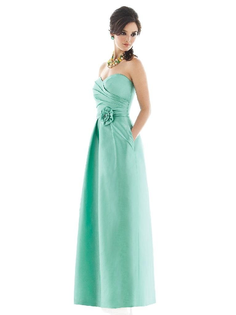 Satin sweetheart green bridesmaid dresses