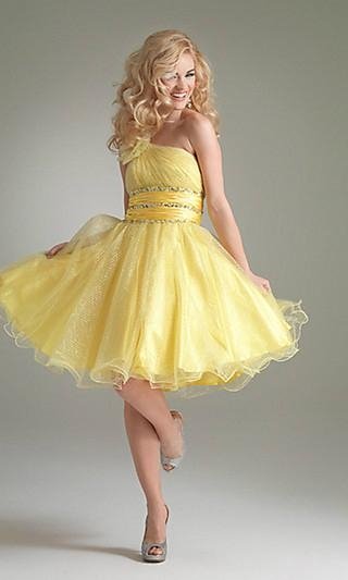Ball gown yellow short party dresses