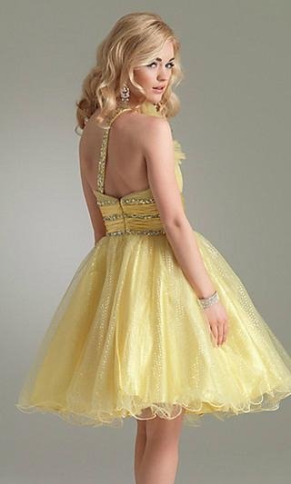 Ball gown yellow short party dresses 2