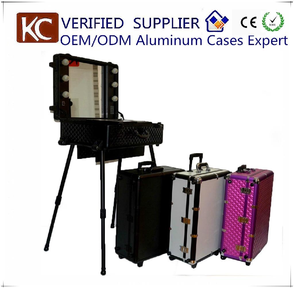 Mobile Professional Aluminum cosmetic makeup case with lights