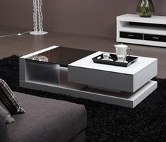 modern tempered glass+high glossy MDF coffee table 