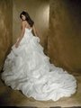 Strapless embroidered bodice picked up skirt chapel wedding dress for tall slim  2