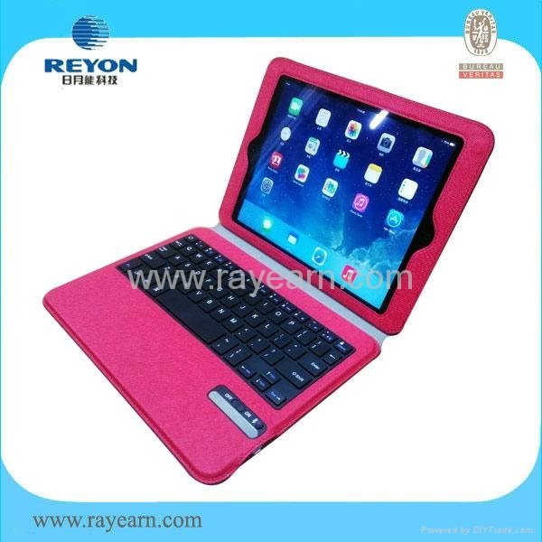 Ultra thin Bluetooth keyboard leather case for apple ipad  in hot pink color