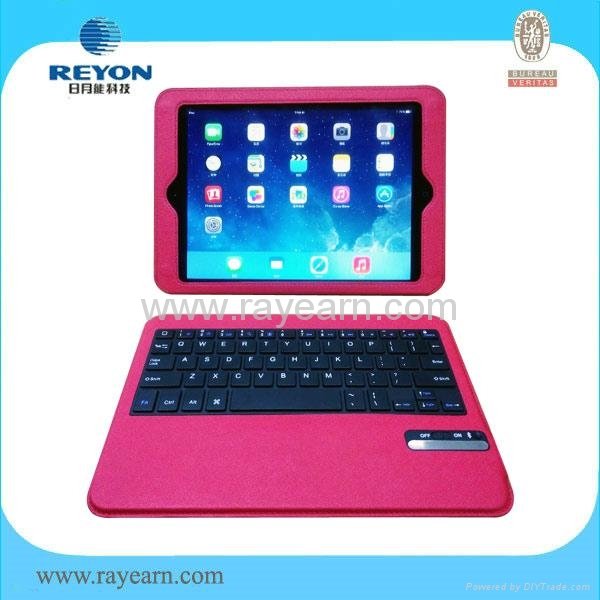 Ultra thin Bluetooth keyboard leather case for apple ipad  in hot pink color 2