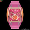 Fashion Women’s Rose-bengal Square Mulco Alloy Silicone Watch